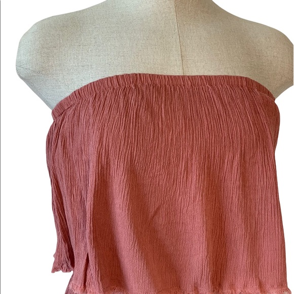 •SOLD•AERIE Rose Pink Crinkle Fabric Strapless Elastic Cuff Jumpsuit Size Small - Picture 2 of 6